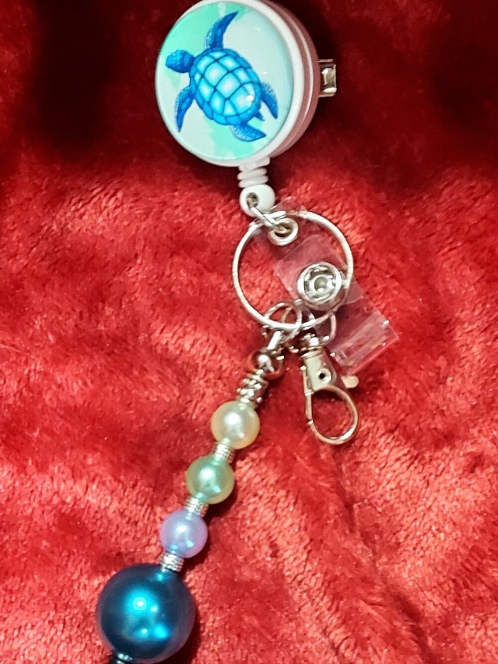 Turtle Badge Reel with Hand Beaded Keychain – 3-in-1 Fidget Accessory